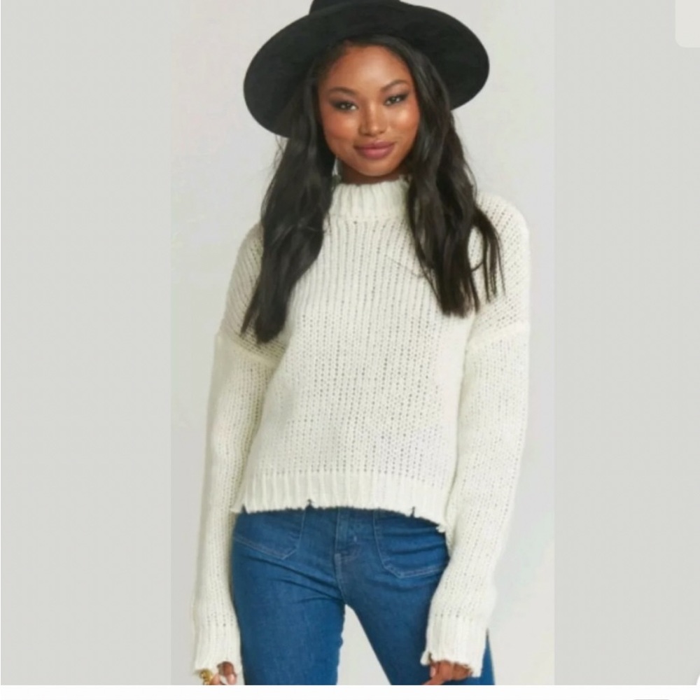 Show Me Your Mumu Cream Cody Distressed Cropped Sweater